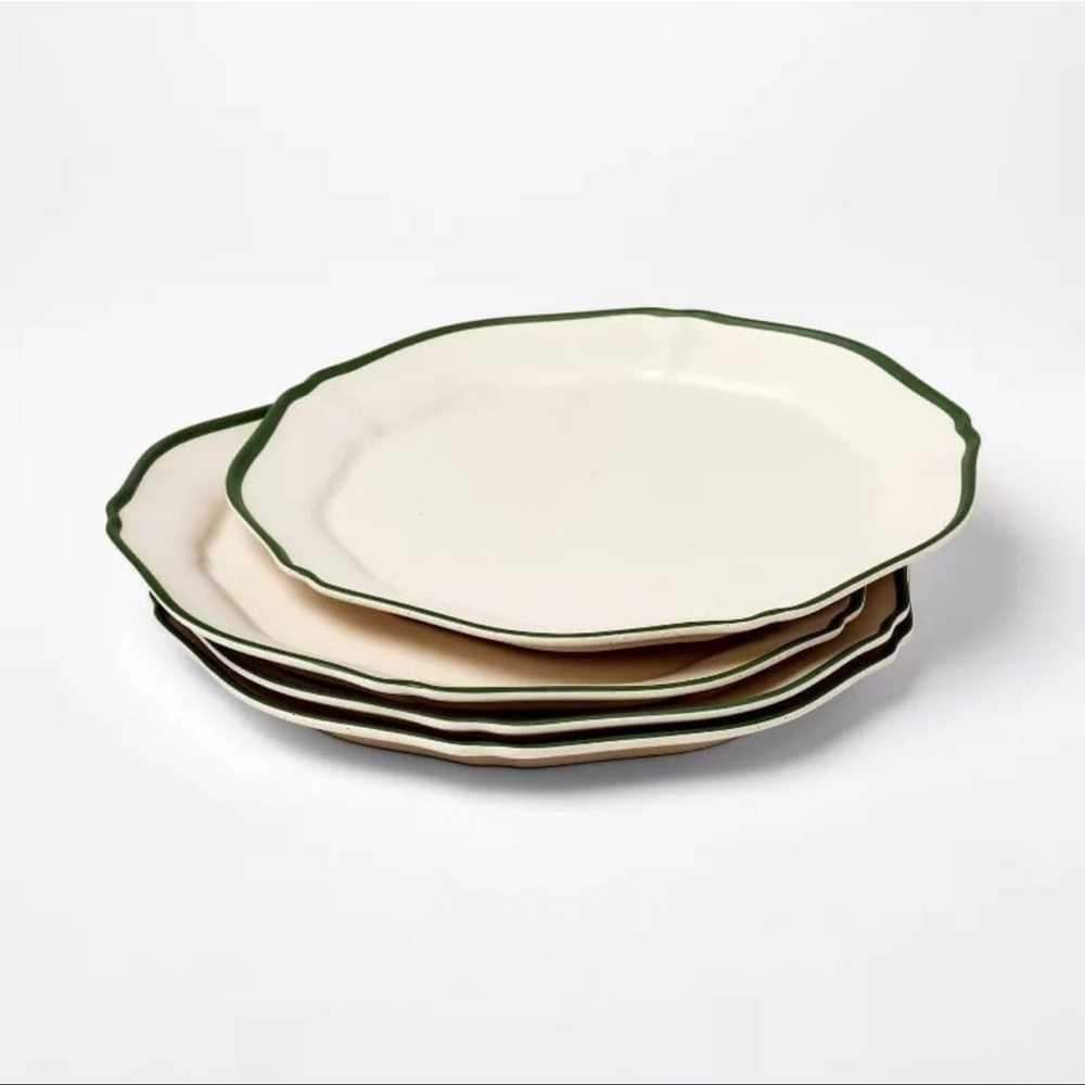 Studio McGee Cream Dinner Plates with Green Rim - Set of 4